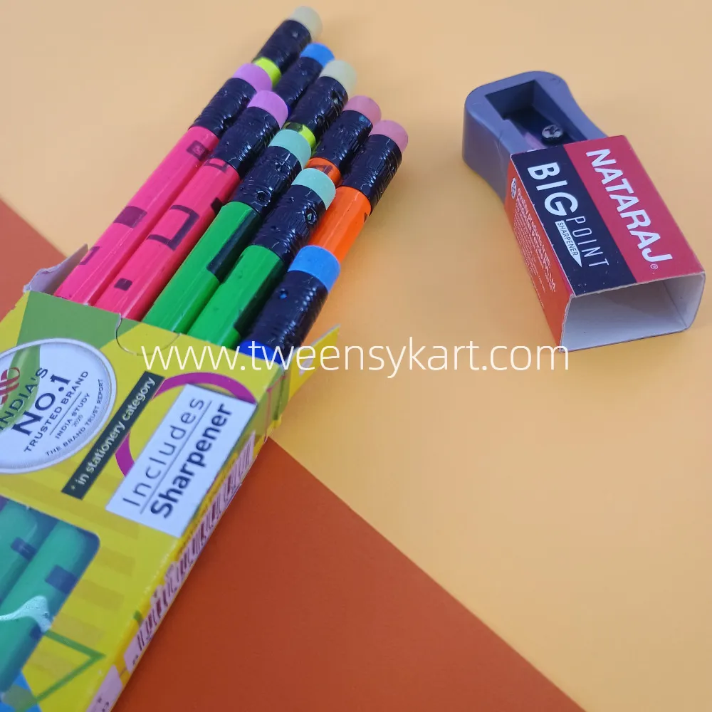 Natraj Fluro Print Rubber Tipped Bright Pencils