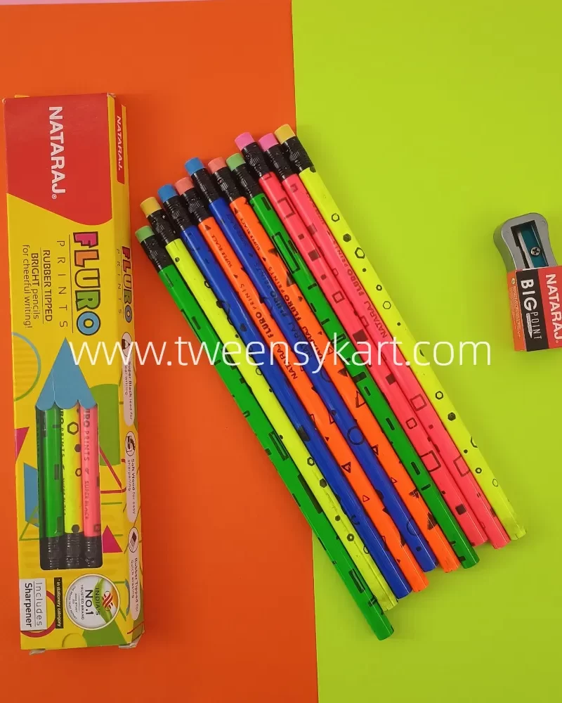 Natraj Fluro Print Rubber Tipped Bright Pencils