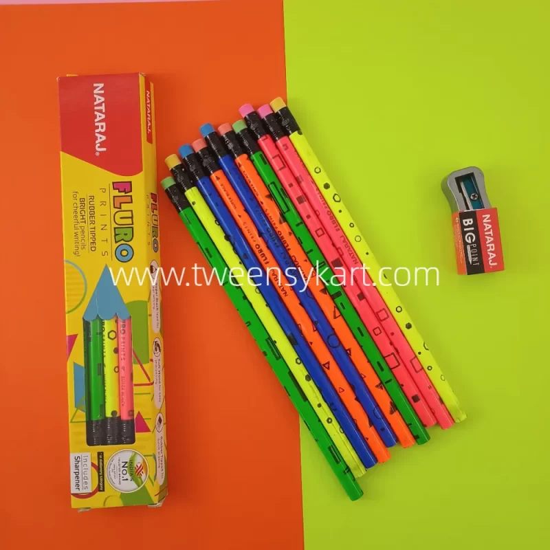 Natraj Fluro Print Rubber Tipped Bright Pencils