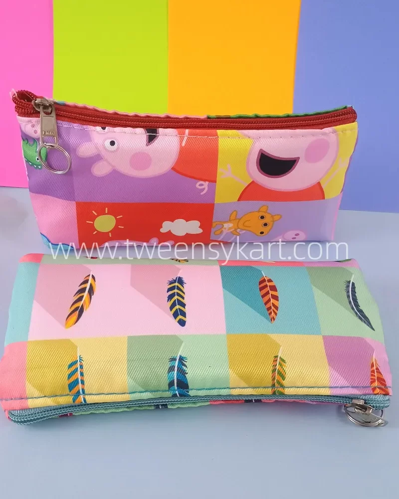 Printed Zipper Pencil Box With chain