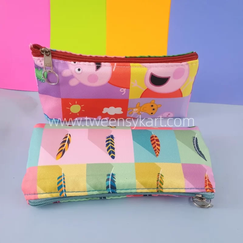 Printed Zipper Pencil Box With chain