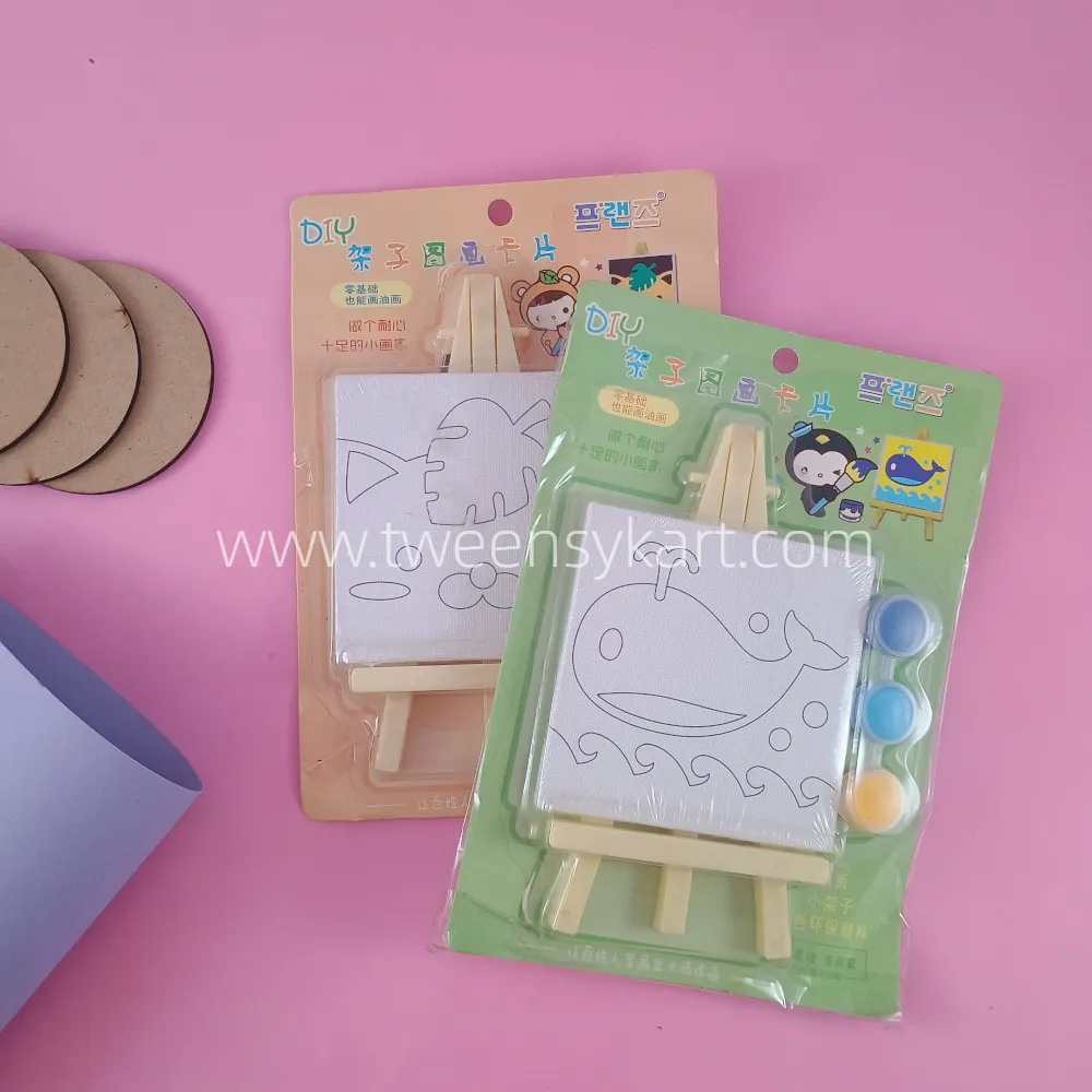 Mini Printed Canvas With Paint Colour Set & Brush