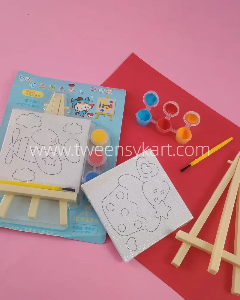 Mini Printed Canvas With Paint Colour Set & Brush