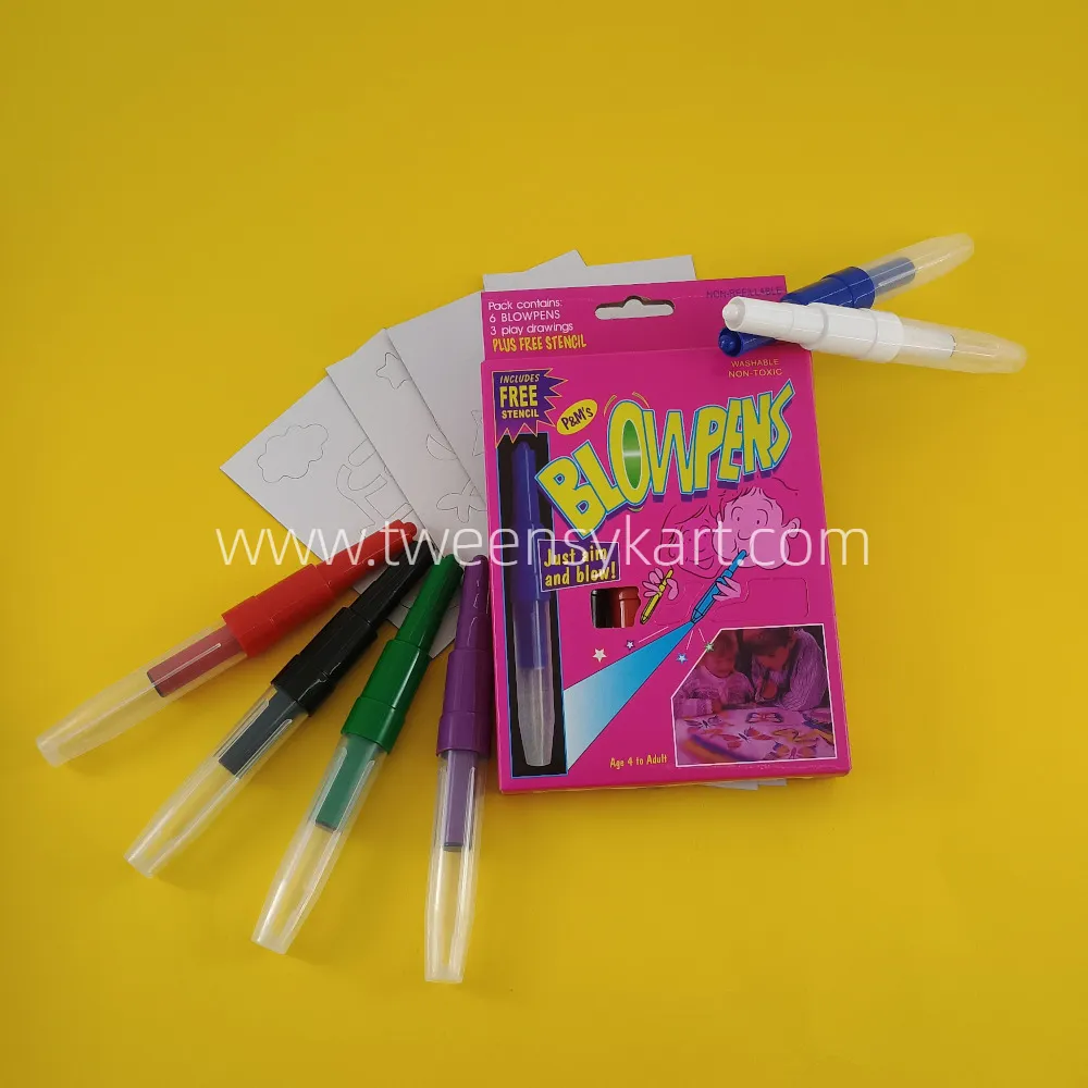 Blow Pens With Non Toxic Washable Colours With Free Stencil