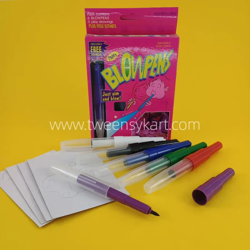 Blow Pens With Non Toxic Washable Colours With Free Stencil