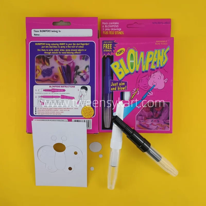 Blow Pens With Non Toxic Washable Colours With Free Stencil