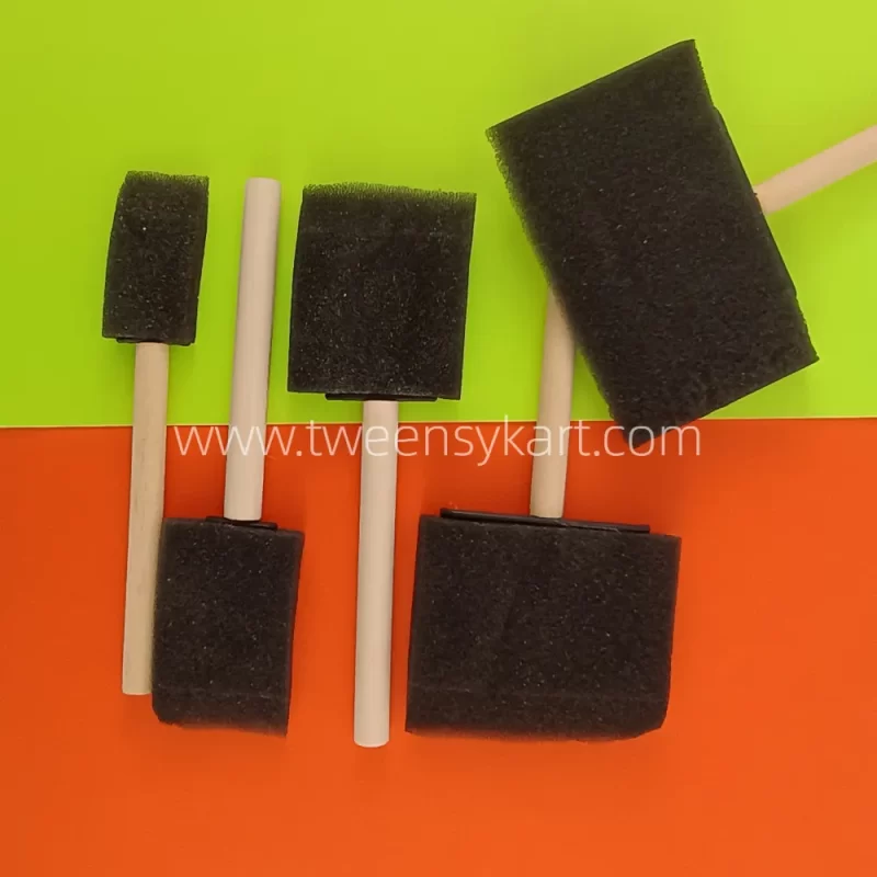 Black Flat Sponge Brushes With Wooden Stick To Hold