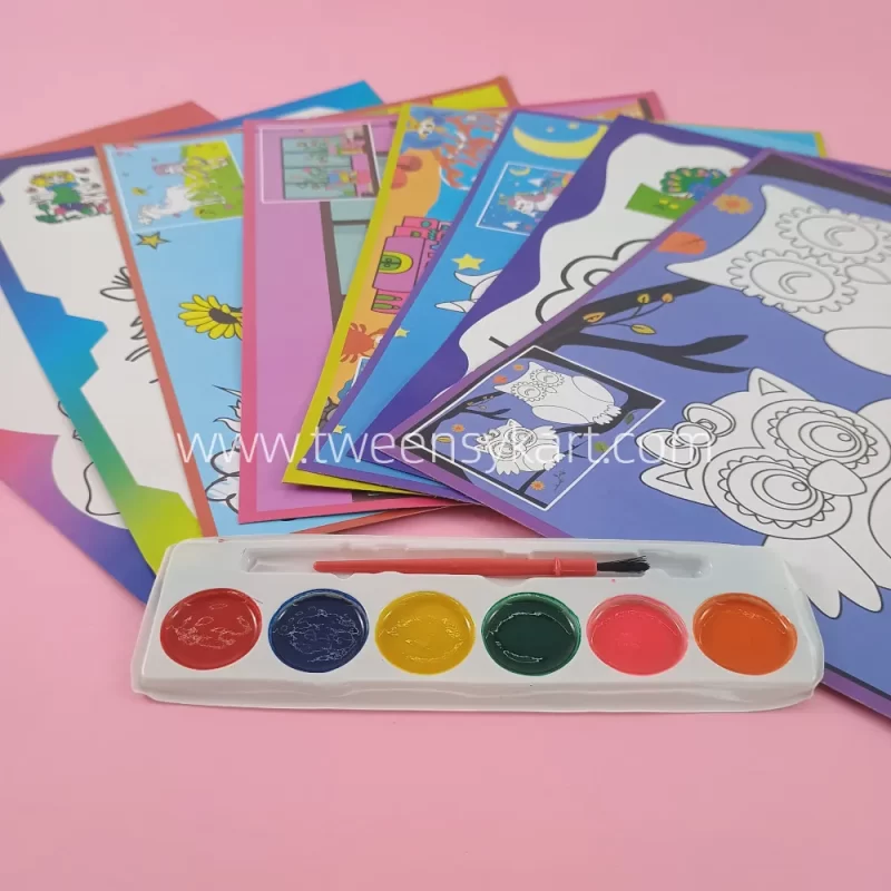 Painting kit A4 Size Cards With Dry Colour Palette With Brush