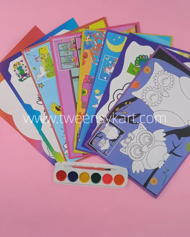 Painting kit A4 Size Cards With Dry Colour Palette With Brush