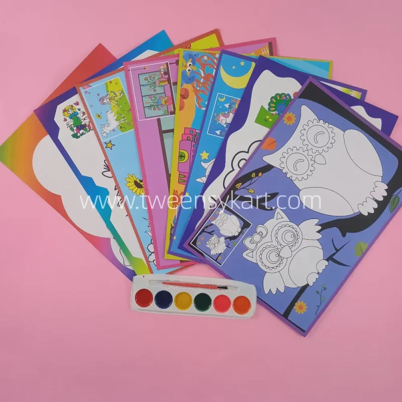 Painting kit A4 Size Cards With Dry Colour Palette With Brush