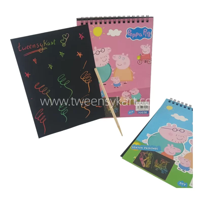 Peppa Pig Scratch Books With Wooden Stick to Make Colourful Designs