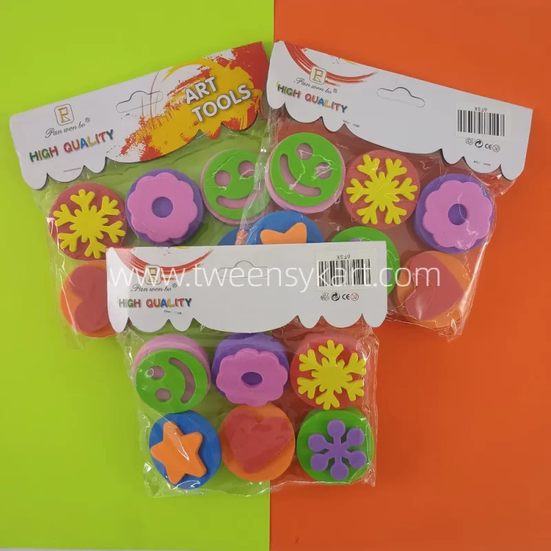 6 Pcs Double Sided Kids Foam Stamps With Various Prints on Both Sides