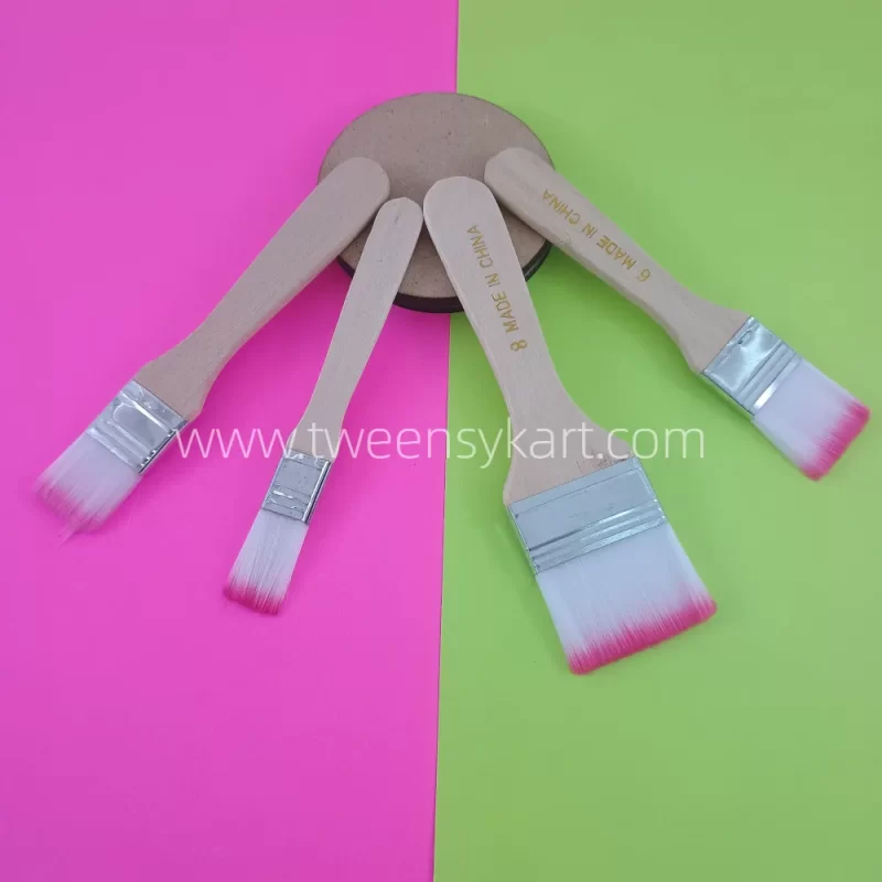 4 Pc Colourful Hair Brush For Painting With Wooden Stick to Hold