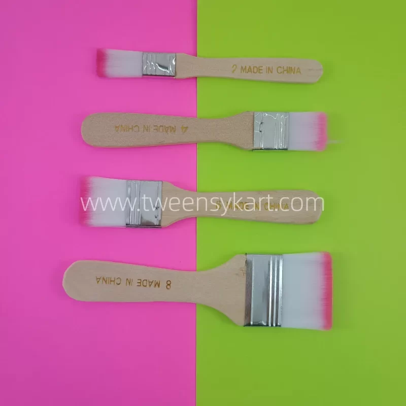 4 Pc Colourful Hair Brush For Painting With Wooden Stick to Hold