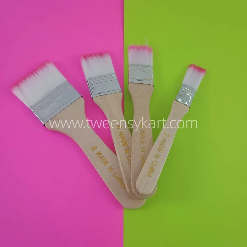 4 Pc Colourful Hair Brush For Painting With Wooden Stick to Hold