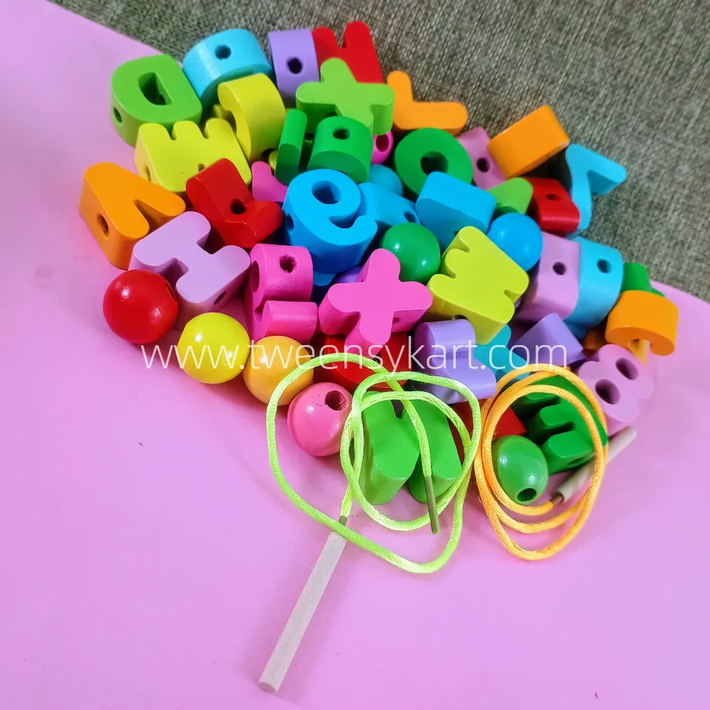 Colourful Wooden Numbers & Alphabets & Beads for Lacing