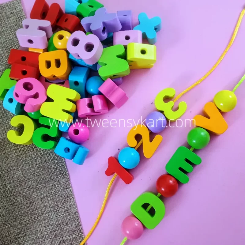 Colourful Wooden Numbers & Alphabets & Beads for Lacing