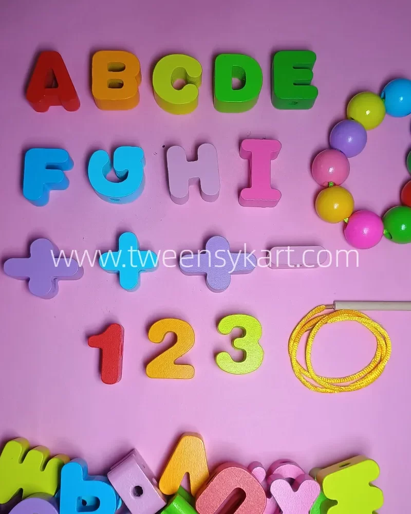 Colourful Wooden Numbers & Alphabets & Beads for Lacing