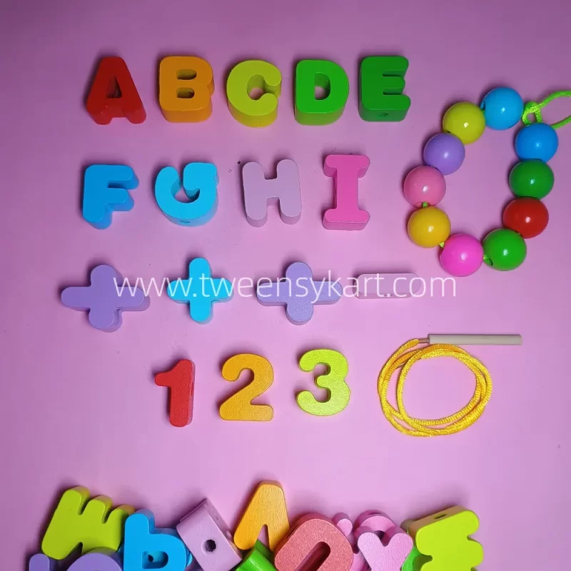 Colourful Wooden Numbers & Alphabets & Beads for Lacing